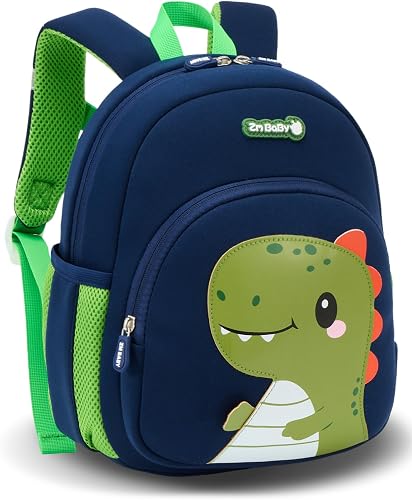 PROTAURI Mochila Infantil Niño 2-5 Años 10.8L, Azul Oscuro Dino | correa pectoral reflectante impermeable transpirable ergonómico Dinosaurio 3D
