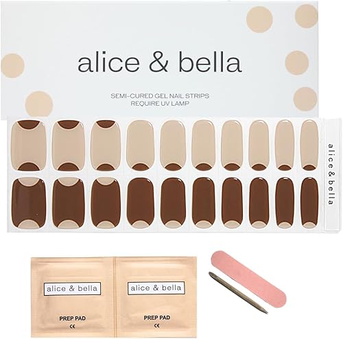 Miniatura 5 de ALICE & BELLA Kit de tiras de uñas de gel semicuradas, manicura de chocolate con leche, calcomanías o envolturas UV de chocolate marrón con leche y