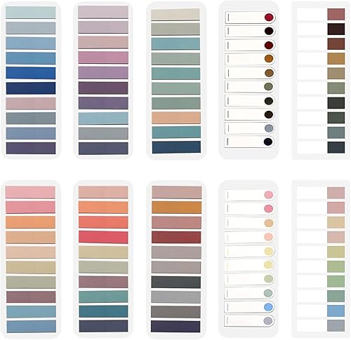 2000 marcadores de página, pestañas adhesivas Morandi, pestañas transparentes para notas adhesivas, pestañas de color grabables y reposicionables,