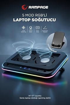 Rampage S55 Angel Siyah 2 Fanlı Notebook Soğutucu Stand