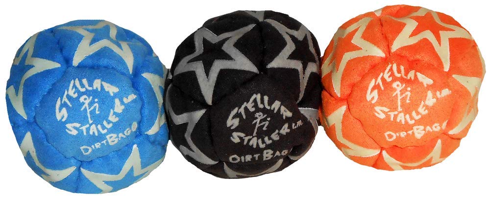 DIRTBAG Footbag Stellar Staller 3 Pack, Glow in The Dark 12-Panel Footbag, Hand-Stitched, Synthetic Suede.