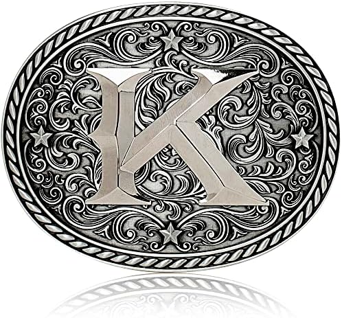 Western Cowboy/Cowgirl Initial Belt Buckle - Silver-Large, Letter Buckles For Men And Women-K