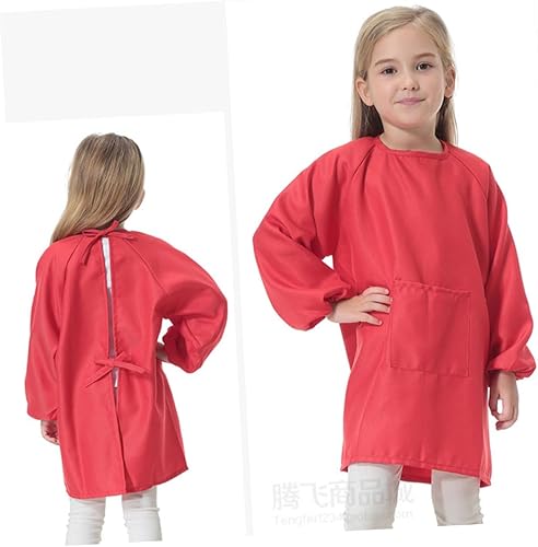 Miniatura 8 de Long Sleeve Art Smock Apron Red Painting Smock with Adjustable Closure Protective Drawing Coat for Preventing Stains and Watercolor