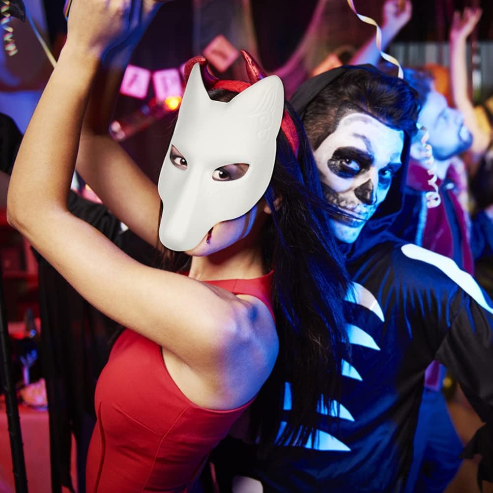 TOYANDONA 2Pcs White Plain Masks, PU Fox Mask Unpainted Masquerade Masks, DIY Animal Unpainted Craft Mask for Cosplay Masquerade Parties Costume Accessory