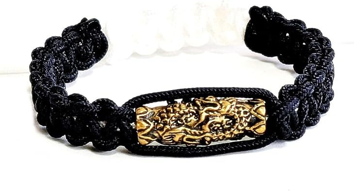 Thai Amulet Buddhist Handmade Adjustable YIN-YANG black- White Cord Rope String Bracelet With Gold Color Brass Energy Talisman Takrud Naga Yant For Adult Luck Protect Harm Evil