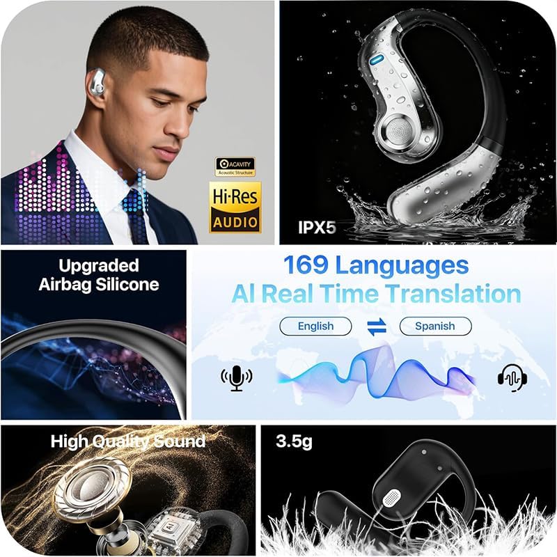 Miniatura 3 de Auriculares de traducción AI en tiempo real, 169 idiomas y 8 modos sin conexión, auriculares de traductor de idiomas de 60 horas de reproducción,