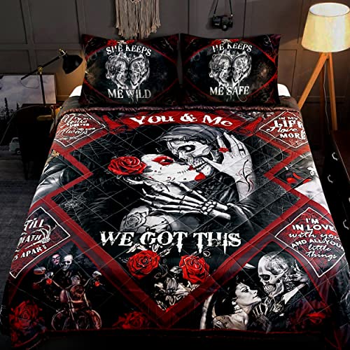 Gothic Skull Bedding Decorations, Anniversary, Birthday Gifts For Couple, Him, Her, Wife, Husband, Romantic Gift For Boyfriend, Girlfriend, Long Distance Relationship Gifts, King Size Bedding Set #TOP20