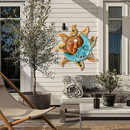 Décoration Murale En Fer Soleil Et Lune - Suspendue, Pour Intérieur/extérieur - 32x30 Cm
