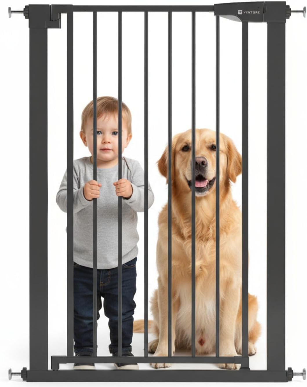Venture Stair Gate - Q-Fix 110cm Extra Tall Baby Gate for Stairs & Doorways - 73-80cm Wide Indoor Dog Gate, Pressure Fit with Auto-Close & 90° Two-Way Open - Black
