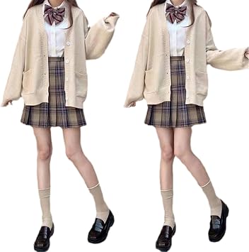Womens Japanese Cute Kawaii Knitted Cardigan Sweater Cosplay Long Sleeve Button Down JK School Uniform Jacket