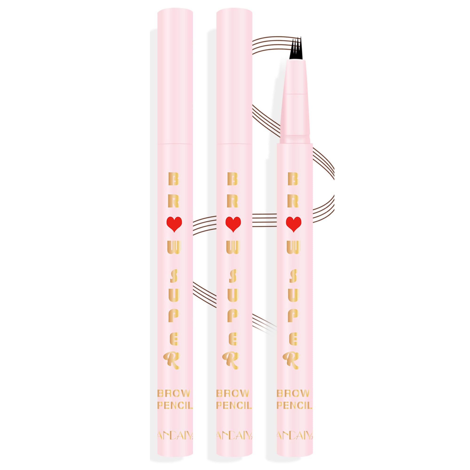 GOCHAI 3 PCS Eyebrow Pen,Eyebrow Designer Eye Brow Pencil, Micro 4 Point Makeup Pens for Natural Strokes, Long Lasting, Waterproof Black Brown (Brown/Dark Brown/Dark Black(3 PCS))