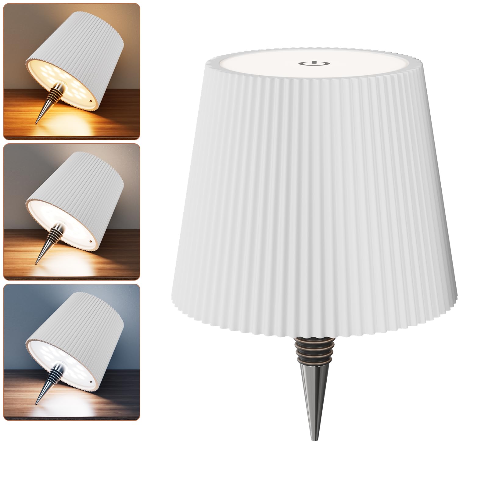Nulmvic Lampada per Bottiglia LED Ricaricabile - 5200mAh Lampada da Tavolo Senza Fili Dimmerabile 3 Colori - IP54 Impermeabile Comando a Tocco per Interno Esterno Famiglia Ristorante Bar (Bianco)