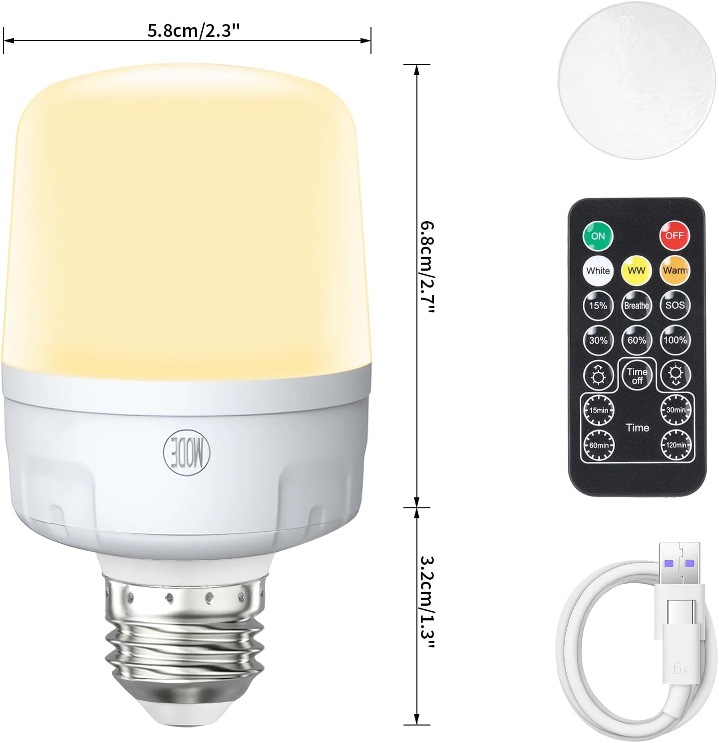 Qoollife E26 Rechargeable Light Bulbs with Remote Control, Battery Operated Light Bulb 9W 2000mAh, 4 Timer Settings for Lamp Lamps Tent Closet Camping USB Battery Powered Light Bulbs (2-Pack)