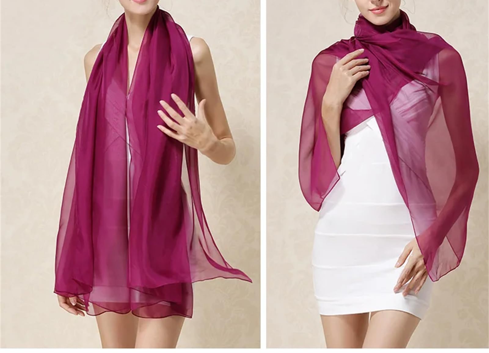 Sciarpa di seta leggera traspirante da donna, scialle avvolgente in chiffon, lunga spiaggia, sciarpa di seta solida