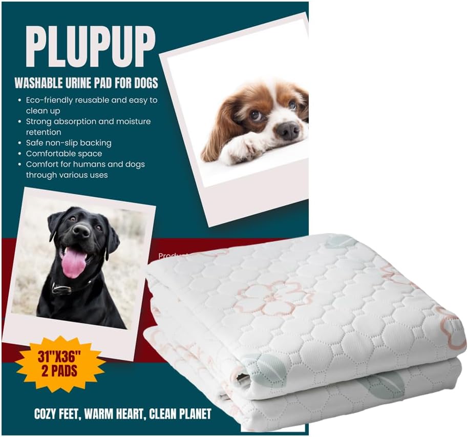 Washable Pee Pads for Dogs, 2 Pack Large 31″x36″ Super Absorbent Reusable Dog Training Pads, 100% Waterproof Non-Slip Pee Pads Indoor Dog Cage Pads Dog Mat Pet Supplies