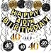 Famoby Gold Glittery Happy 40th Birthday Banner,Poms,Sparkling 40 Hanging Swirls Kit for 40th Birthday Party 40th Anniversary Decorations