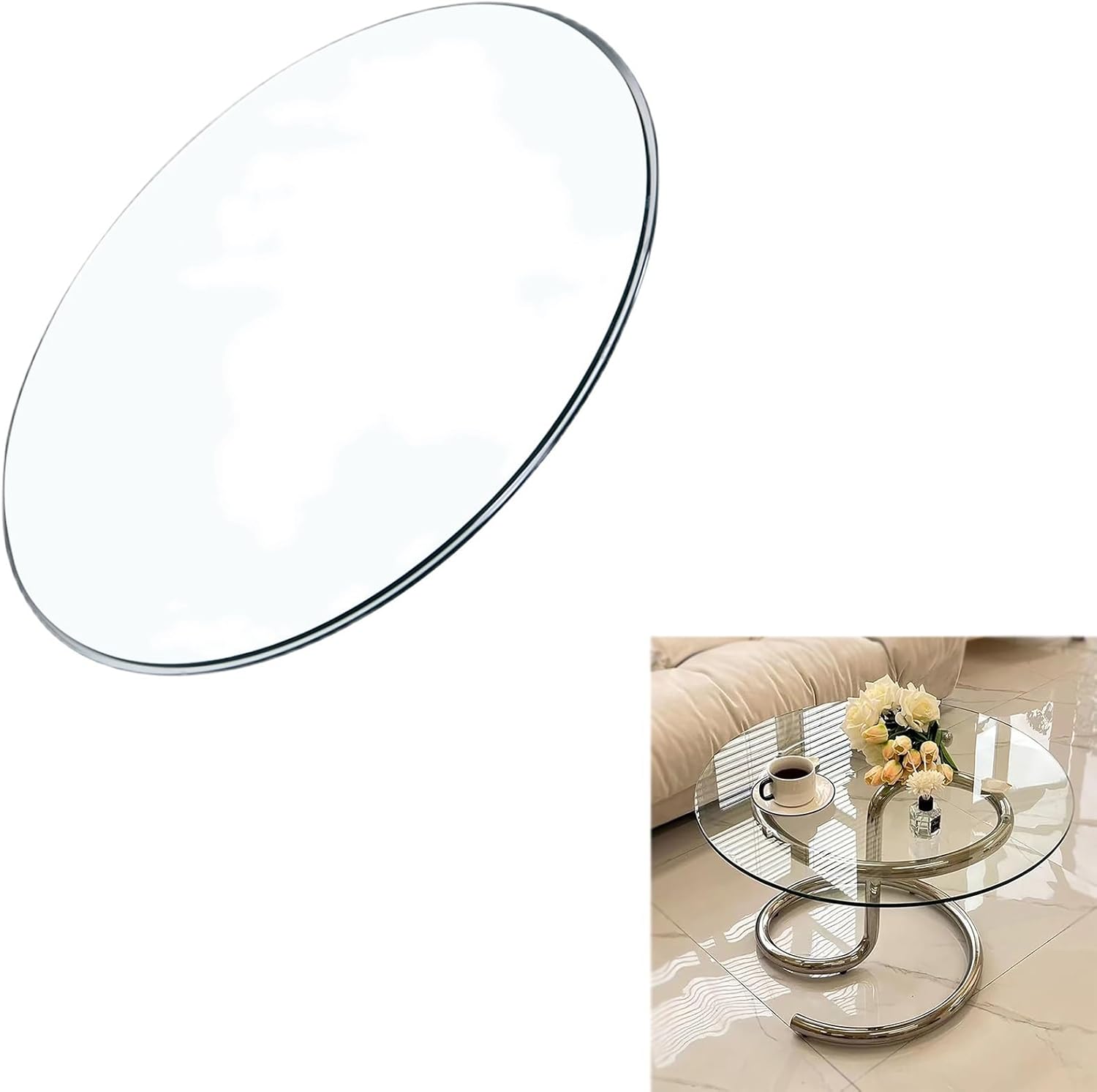 15in 17in 25in 27in 29in Premium Round Circular Plate Glass,Tempered Glass Table Top, Tempered Glass Turntable,Beveled Glass Table Top(5OCM(19.6IN))