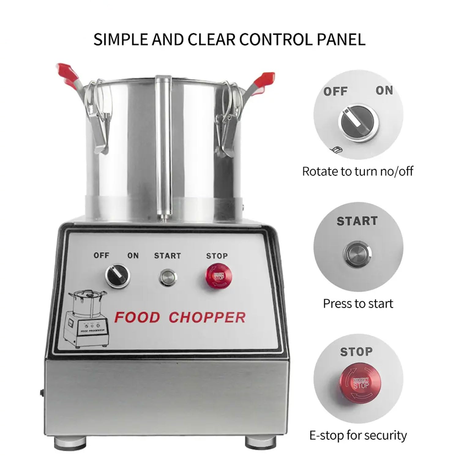 Cortador De Alimentos Comercial, Trituradora De Verduras De Acero Inoxidable De 10 L, Picadora De Carne Eléctrica Desmontable De 1100 W con Puerto De Alimentación Grande, Picadora De Verduras