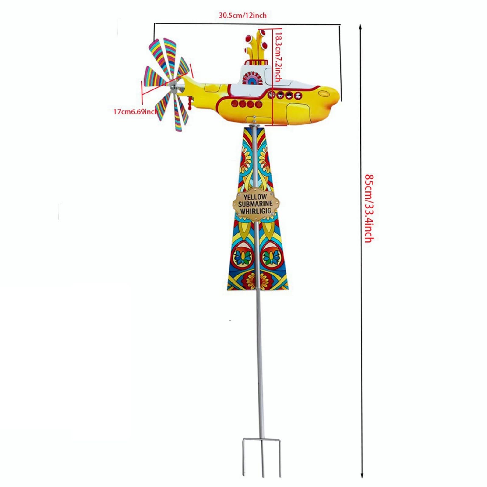 Yellow Submarine Wind Spinner, Heavy Duty Metal Rotating Yard Art, Kinetic Outdoor Garden Decor for Patio, Lawn, Flower Bed – UV-Resistant, Non-Fading Submarine Windmill (#a) — view 7