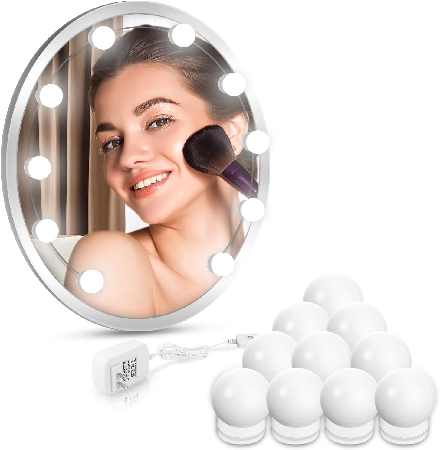 Led Vanity Mirror Lights, 12.5ft Makeup Lights for Vanity Stick on, Natural Daylight Dimmable Bulbs, DIY Ball Lights for Dressing Table Bathroom Wall Mirror Lighting (Mirror Not Included)