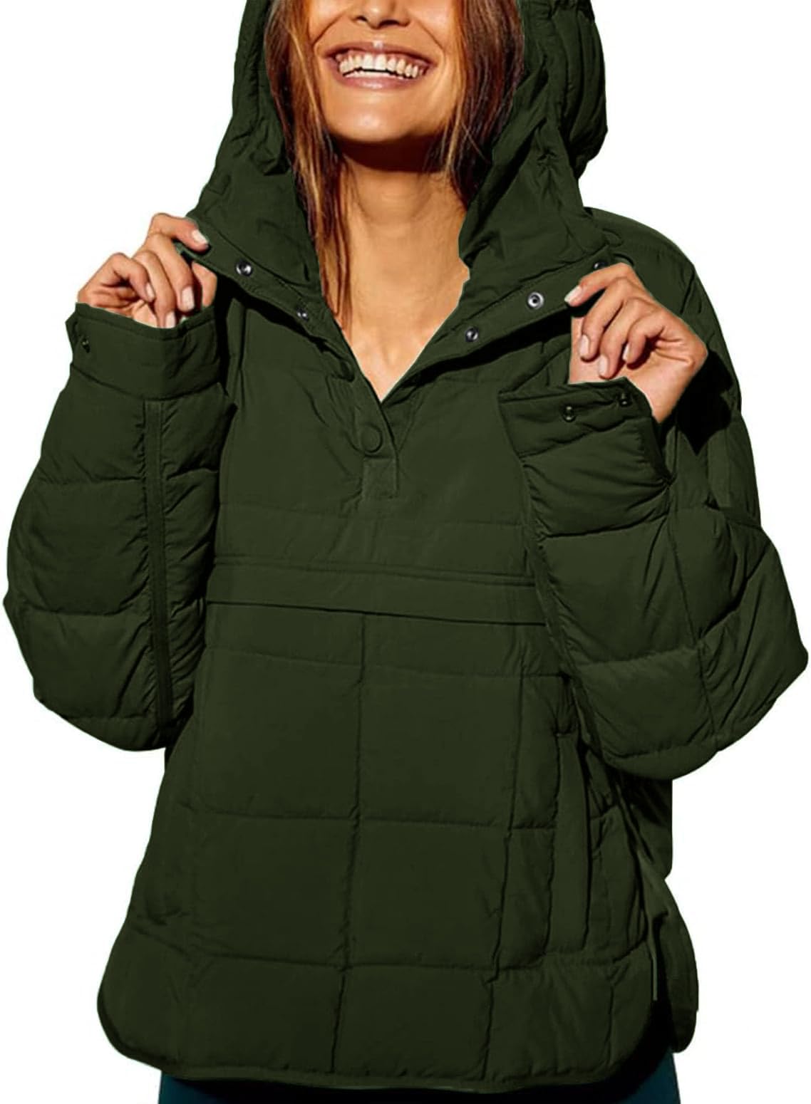 Womens's Lightweight Down Coat Long Sleeve Button Quilted Pullover Puffer Jacket Packable Hooded Oversized Winter Coat-image-33