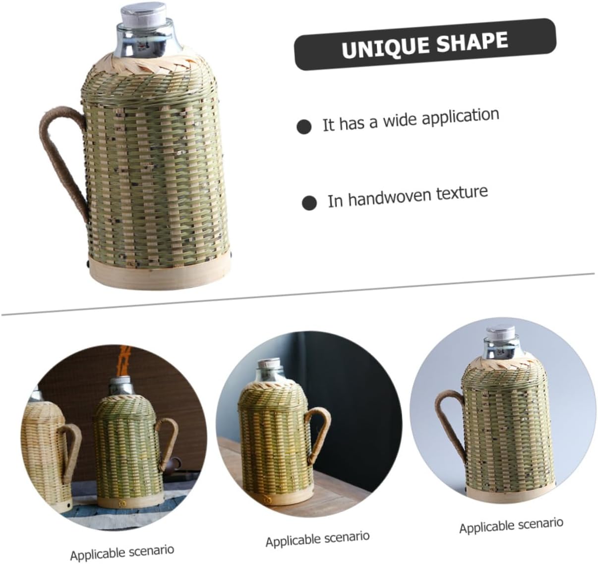 Luxshiny Bamboo Woven Insulated Water Bottle Large Capacity Chinese Style Vintage Retro Insulated Water Jug Home Hotel Office Use