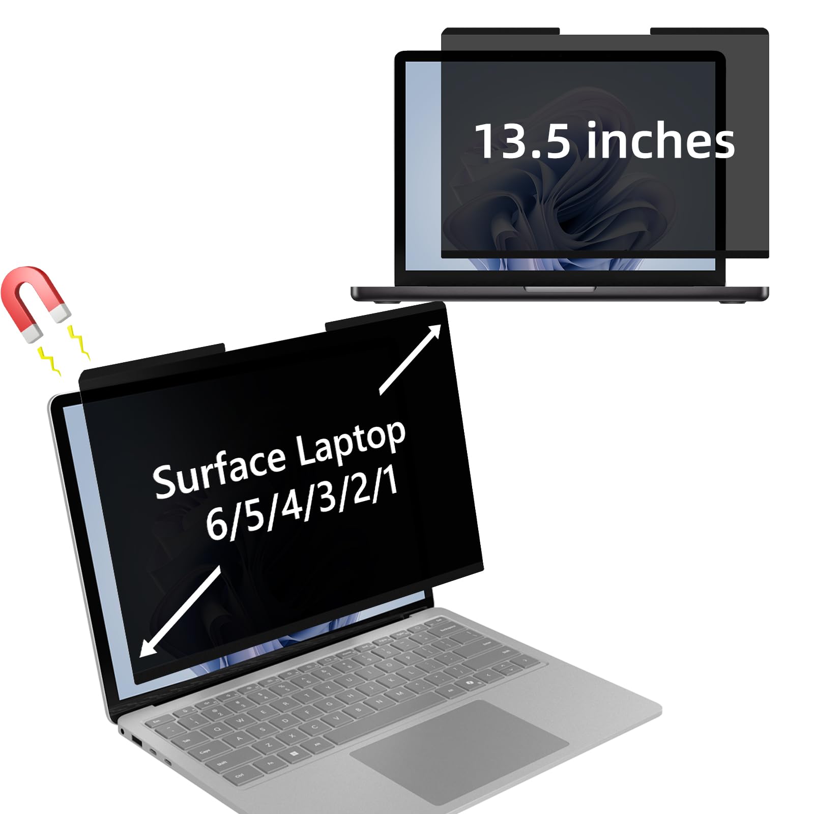 Filtre de Confidentialité Magnétique pour Surface Laptop 13,5 Pouces 6/5/4/3/2/1, Anti-Espion et Bleu-Lumière