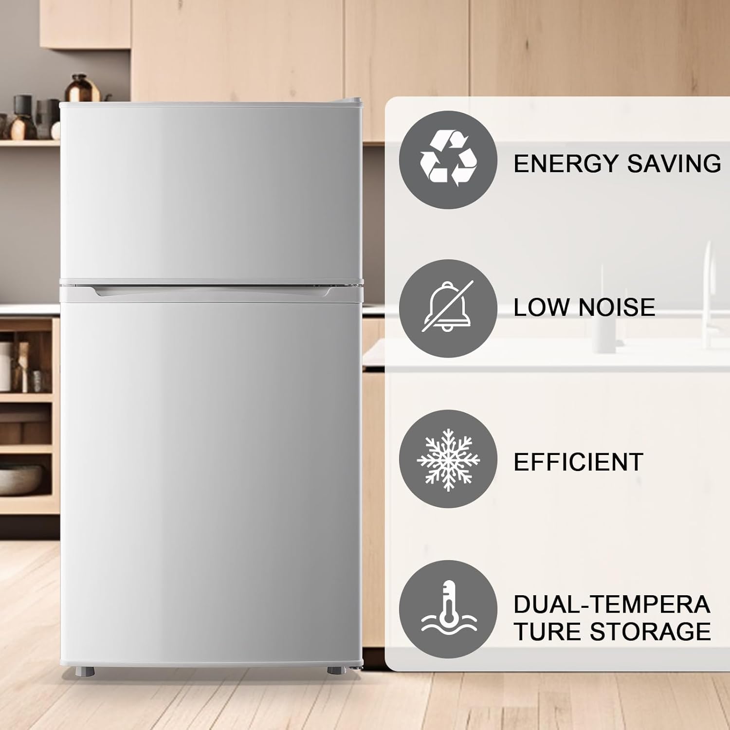 WANAI Small Refrigerator 3.5 Cu.Ft Dual Door Fridge With Freezer Mini Refrigerator with 7 TEMP Modes, Removable Shelves, LED Lights, Ideal for Bedroom Apartment Dorm and Office, Cream