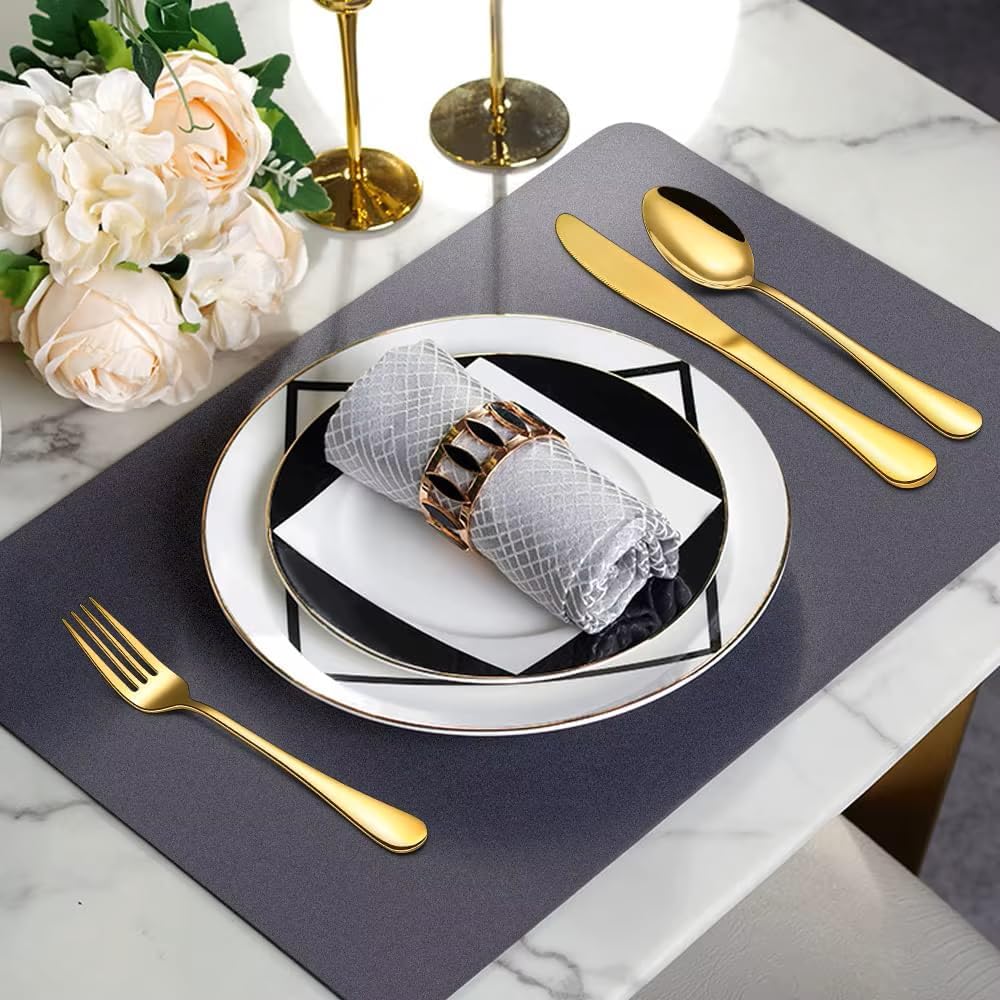 24 Pieces Silverware Set, Mirror Polish Cutlery Set, Modern 304 Stainless Steel Flatware, Knives Forks Spoons, Cutlery Set, Tableware Set, Serving 6 (Gold)