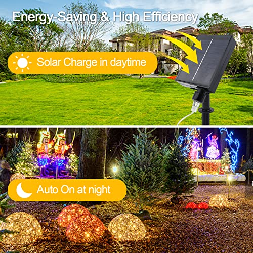 Hexadrc Outdoor Solar String Lights, 65.6 Ft 200 Led Solar Powered Christmas Decorative Fairy Lights With 8 Modes, Waterproof Silver Wire For Thanksgiving Patio Yard Trees Party - Warm White #TOP2