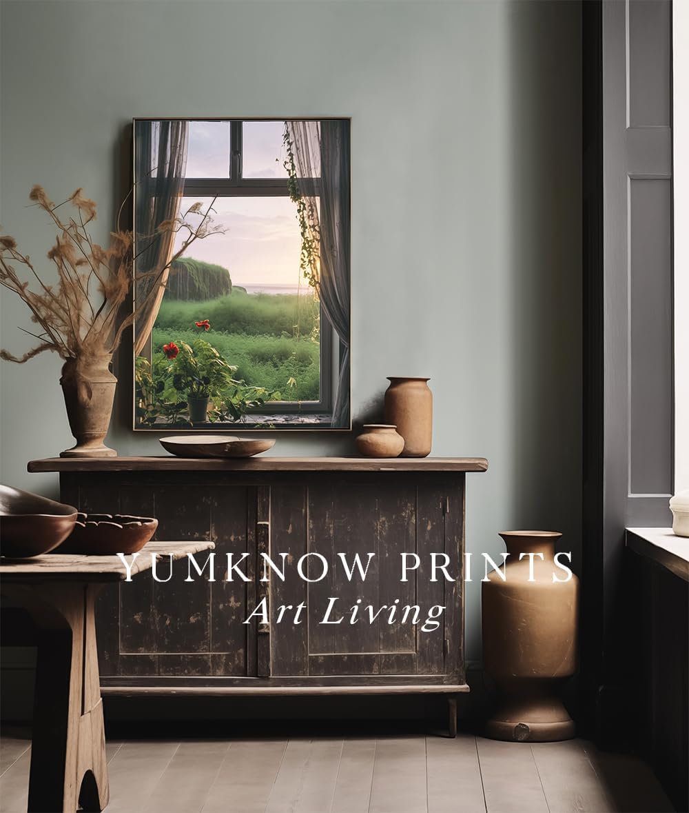 Rolled Canvas 24x36 Print Wall Decor - Windows View to Nature Wall Art - Decoration Bedroom, Living Room, Office - Serene Floral Grassland Seaside Beachfront Sea Ocean - Spring Summer Coastal Seashore