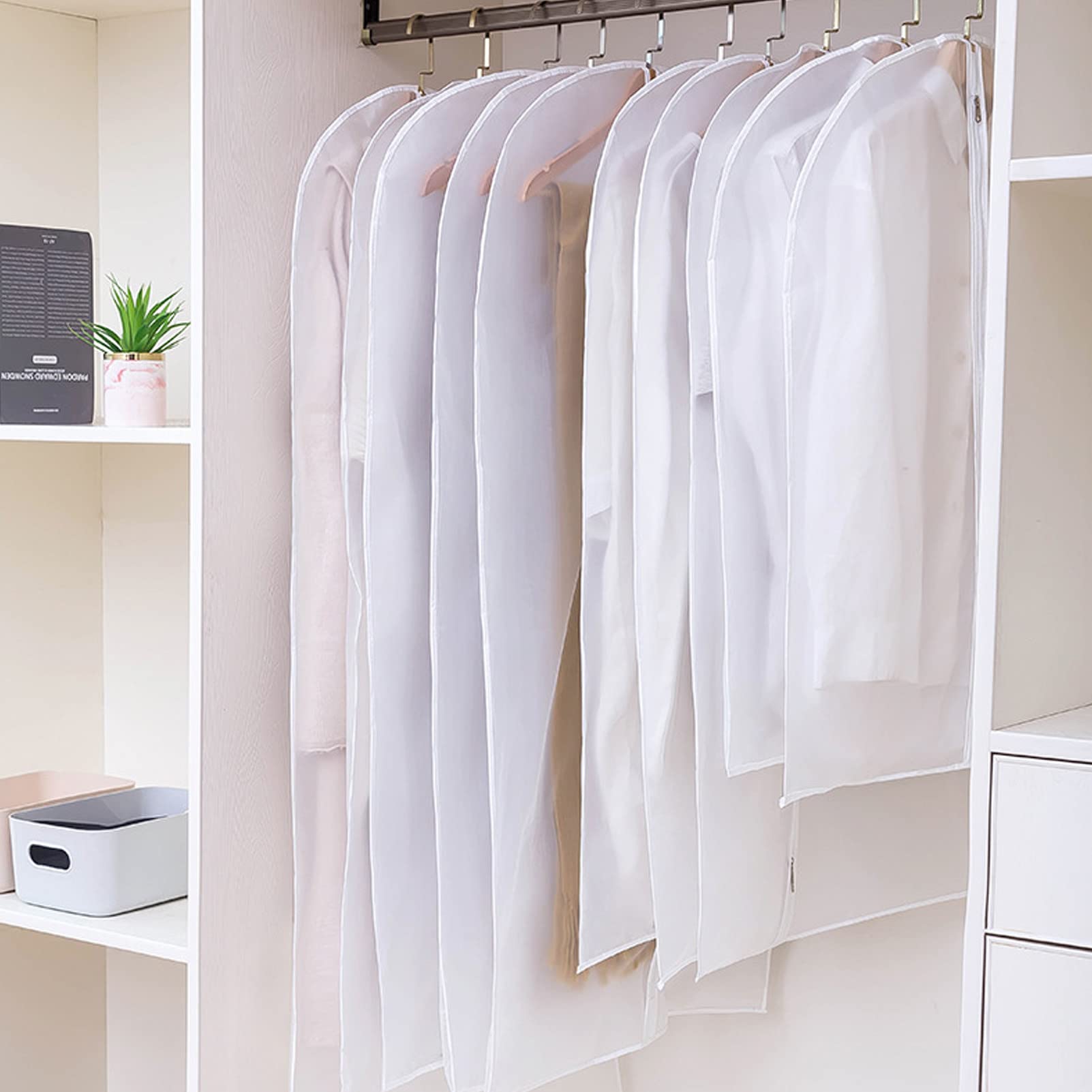 Fundas para prendas, fundas para ropa, bolsa para abrigos con cremallera, funda a vestido translúcida de PEVA, protector de traje impermeable y transpirable, blanco-60x140cm (blanco 60x80cm)