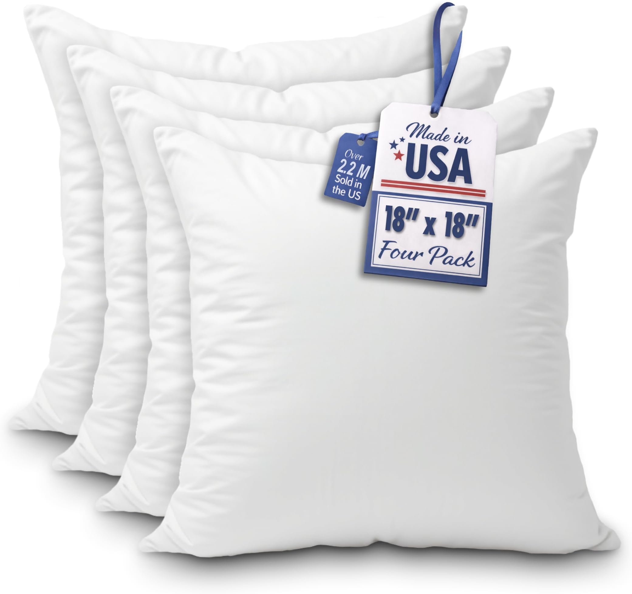 Foamily Throw Pillow Insert 18x18 (Set of 4) Premium Decorative Pillows for Couch, Bed & Living Room, Soft Fluffy Throw Pillows for Couch, Pillow Inserts for Home Decor