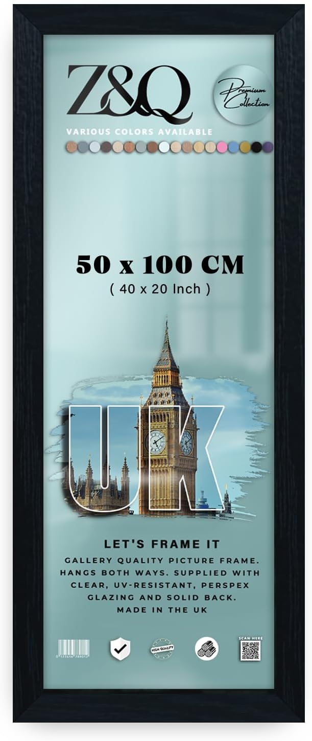 Z&Q | Wall-Mounted MDF Photo Frame (50 x 100 CM) Minimalist Engineered Wood, Stylish Decor 20 Inch x 40 Inch Hanging Poster Frame, 500 x 1000 mm [ Black ]