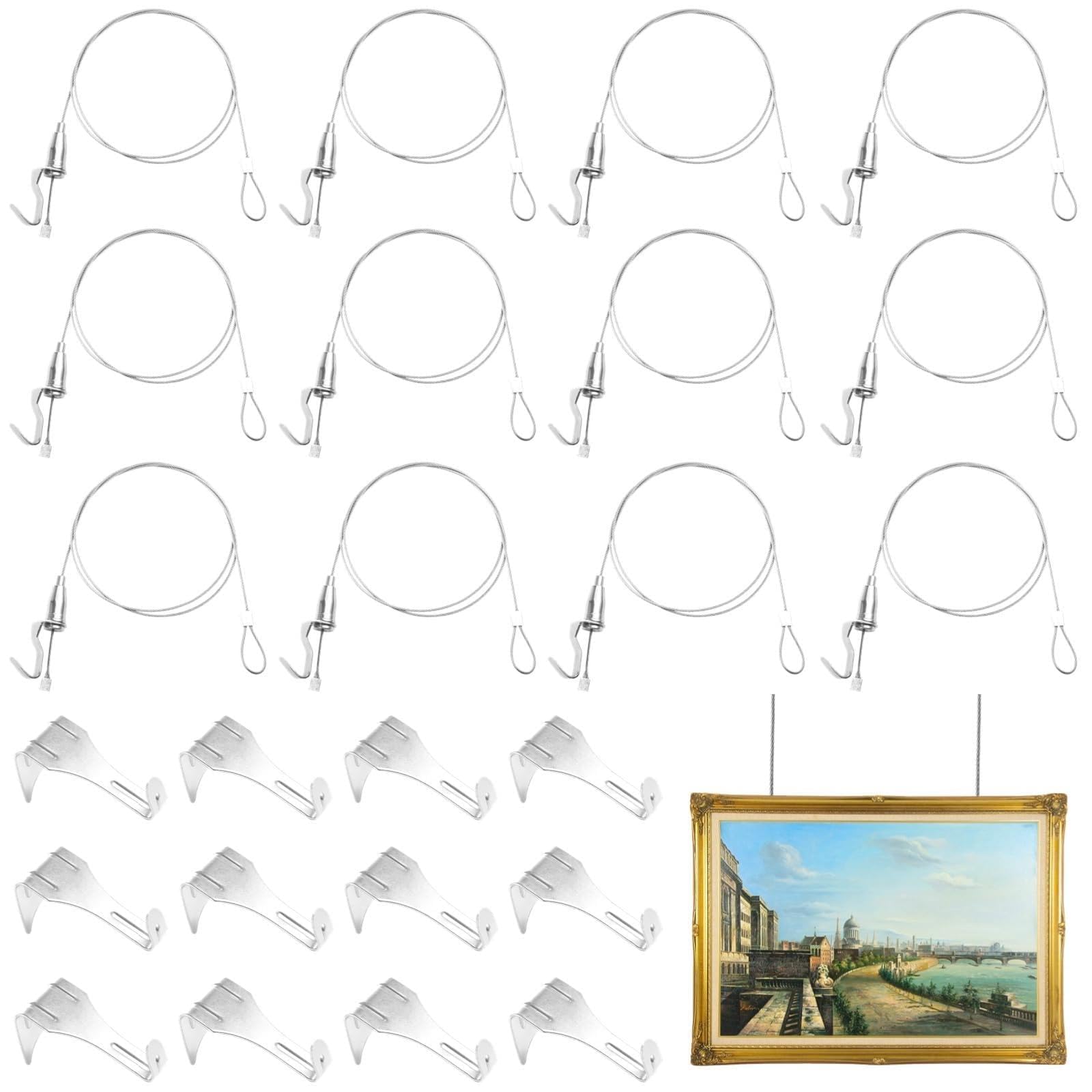 Sistema per appendere quadri, 24 cavi da 200,7 cm, con ganci regolabili, kit per appendere gallerie d'arte, immagini da parete, mostre, 29,9 kg