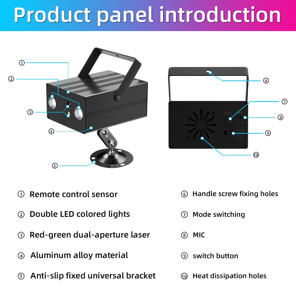 Projecteur LED stroboscopique DJ RVB avec activation sonore pour fêtes, Noël, club, bar, cadeau, anniversaire, rave, appareil d'éclairage de scène.