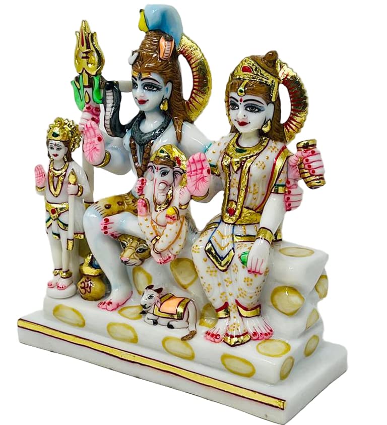 Image of Marble Dust Shiv Parivar, Shiv Family, Multicolor, 9.5 Inches, Idol 1 Piece (White Gold)