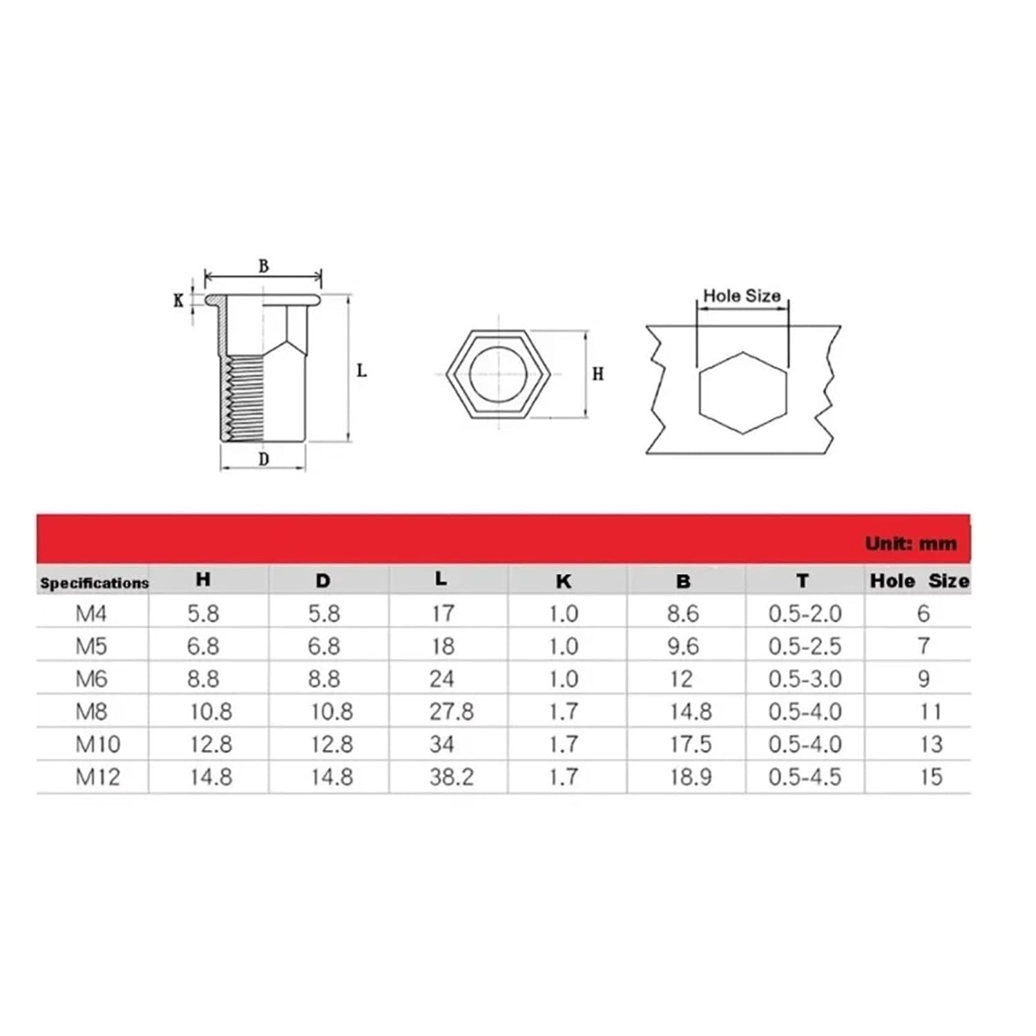 Riveting Nut 304 Stainless Steel Waterproof Half Hexagon Countersunk Flat Head Blind Hole M4 M5 M6 M8 M10(304 Half hex,M4-10pcs)