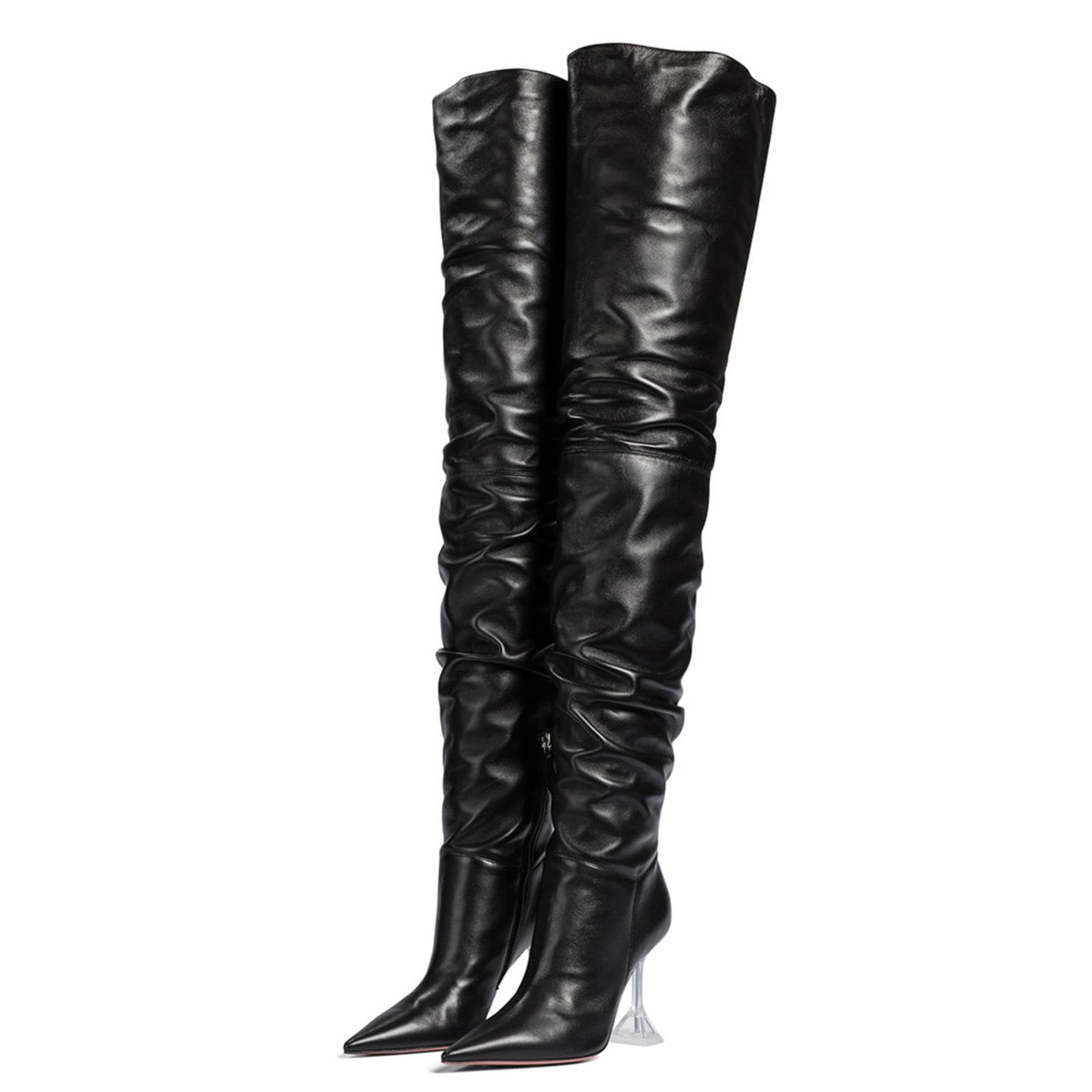 Tacchi Donna Tacchi Alti 13 Cm Stivali alla Coscia Tacchi Trasparenti in Vetro di Vino Versione Sciolta,Black-35