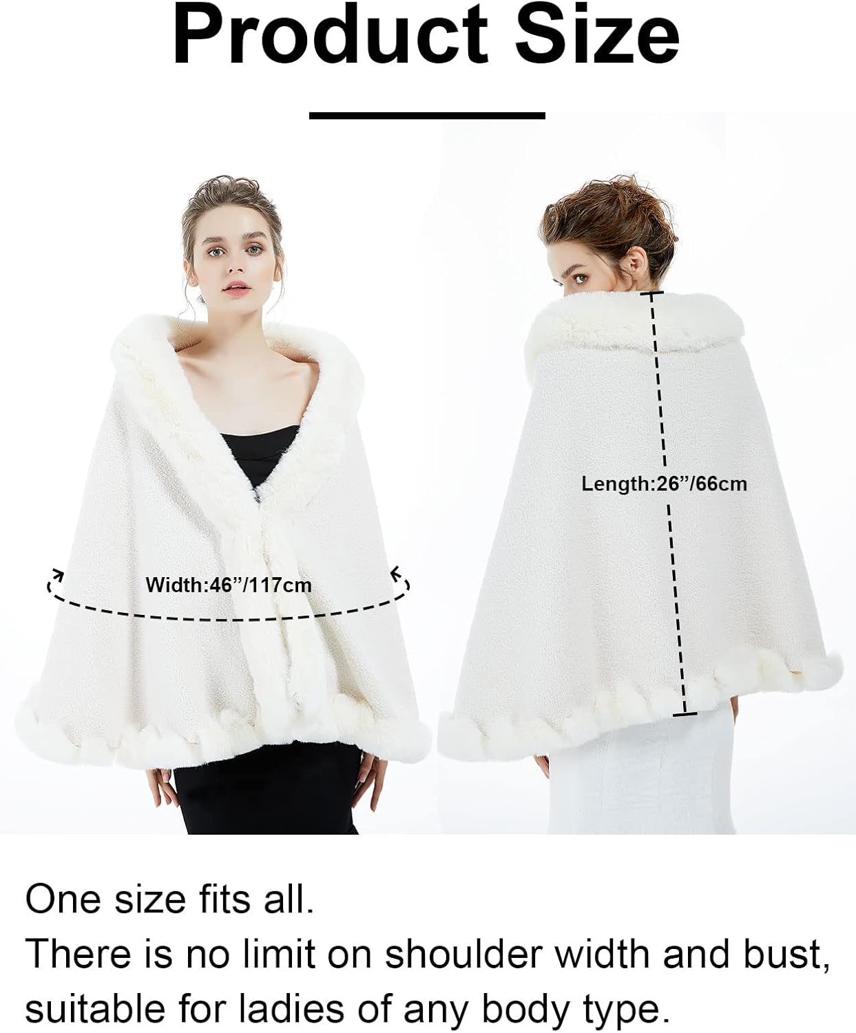 BEAUTELICATE Women Faux Fur Shawl Bridal Cape Wedding Faux Lambs Wool Shrug