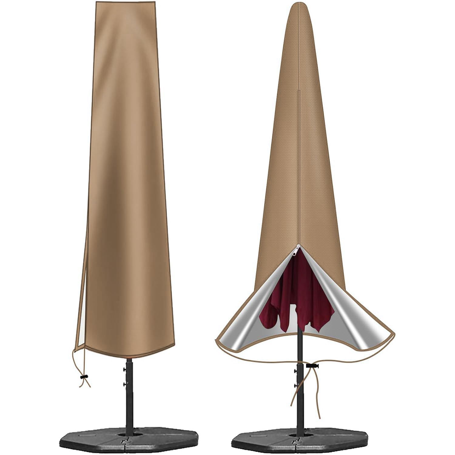 OKPOW Parasol Covers Waterproof 600D Oxford Fabric Patio Umbrella Cover with Zip (190 * 30 * 50cm), for 2m 2.2m 2.3m 2.4m 2.5m 2.7m 2.8m 3m Garden Outdoor Umbrella (Tan) — image 1