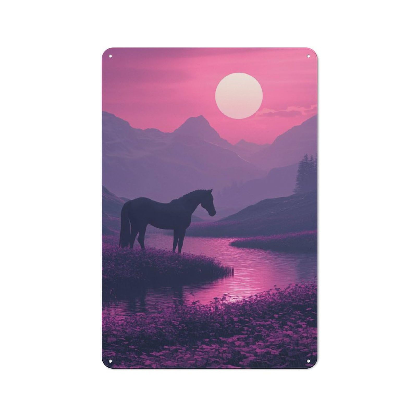 Junmoney Silhouette Horse Sunset Metal Plaque 30X20cm With For Pub Or Café, Rustic Decor, For Pub Decor Enthusiasts