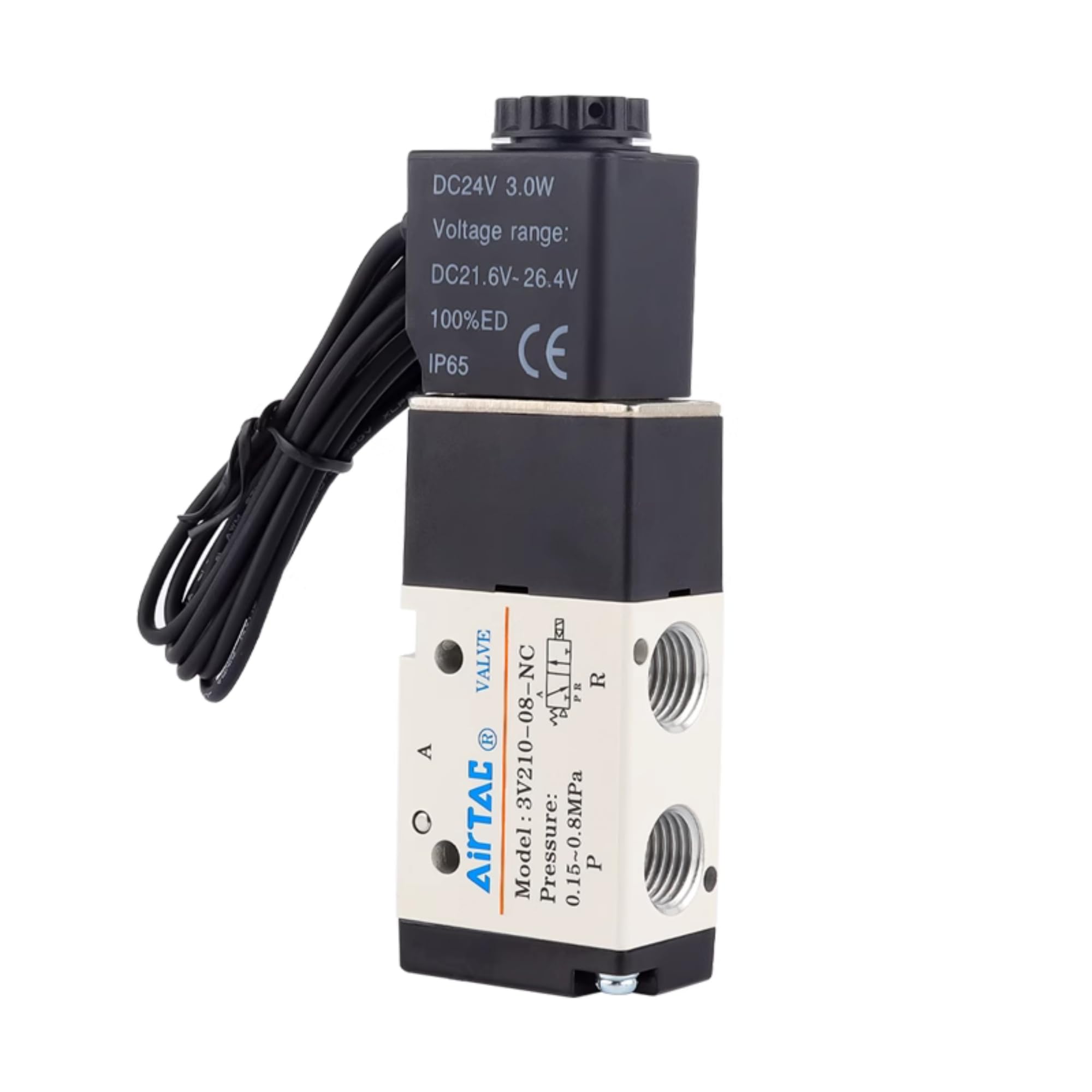 Valvola a solenoide DC12V 3/2 Way AirTAC 3V210-08 1/4" PT Filo di uscita Normalmente Chiuso Aria Pneumatica Elettrica