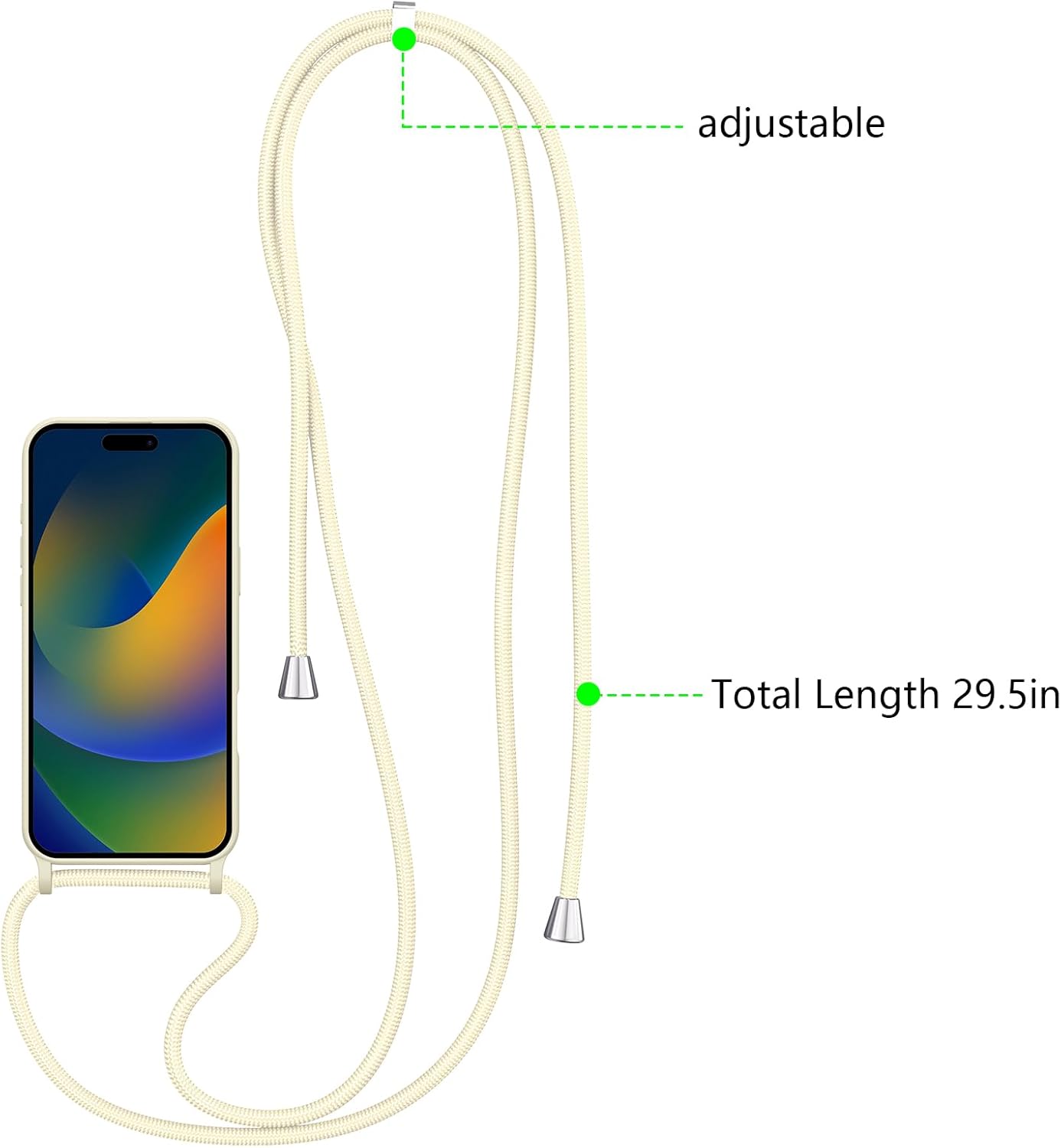 ZTOFERA for iPhone 16 Pro Max Case with Strap,Crossbody Phone Case with Adjustable Neck Shoulder Lanyard,Soft Silicone Shockproof Protective Phone Cover for iPhone 16 Pro Max 6.9 inch-Beige - Image 3