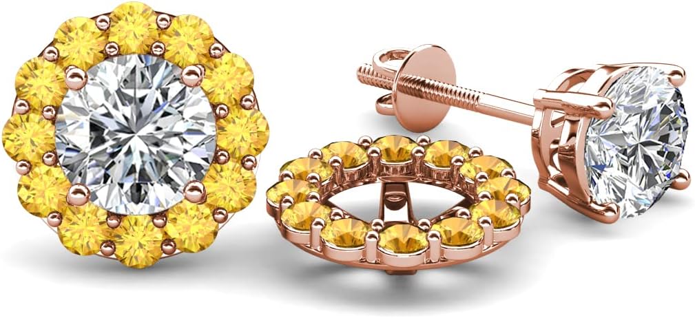 Round Citrine 0.40 ctw Halo Jackets for Stud Earrings in 14K Rose Gold.