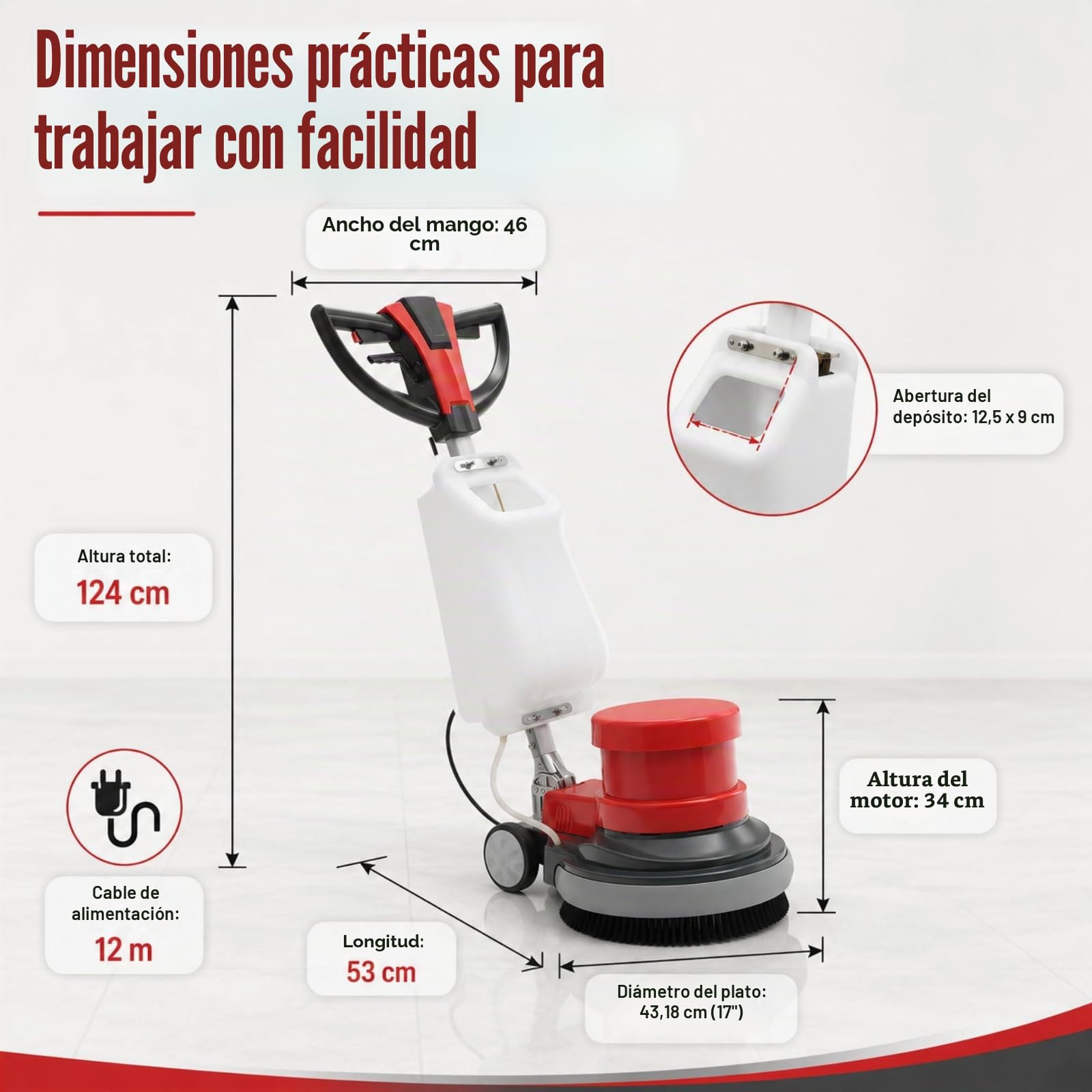 Máquina de limpieza eléctrica de disco único de 1100 W, cepillo multifunción, limpiador de suelos con 4 funciones principales, pulidora de suelos con depósito de agua grande