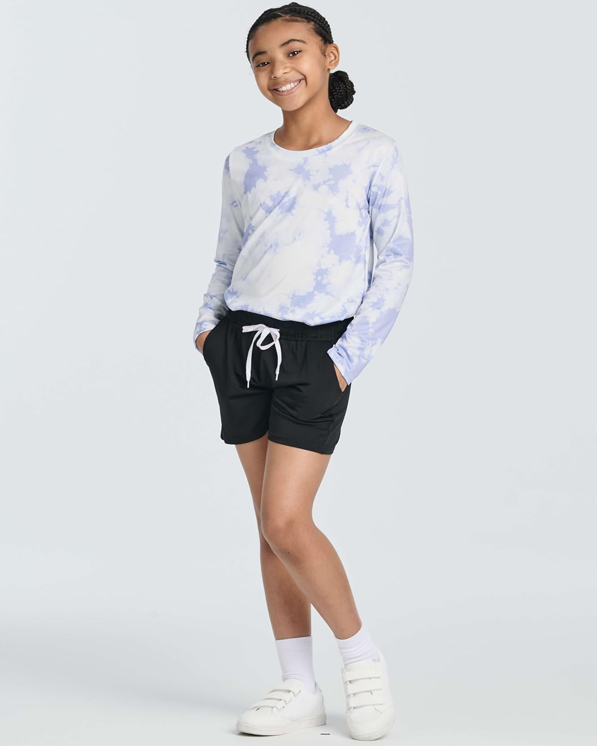 Real Essentials 4 Pack: Girls Athletic Performance Dry-Fit Running Shorts with Drawstring & Pockets - Image 6