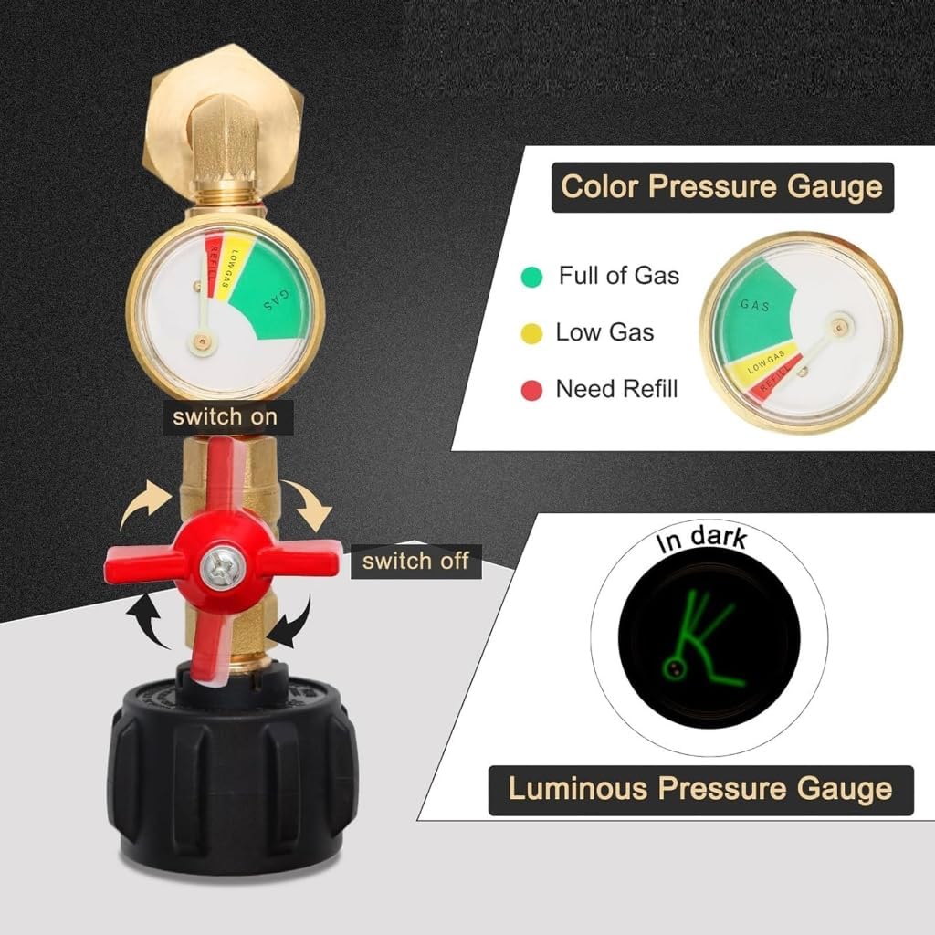 Quick Connecting Propanes Adapter Metal Conversion Fitting with Gauge for Grills