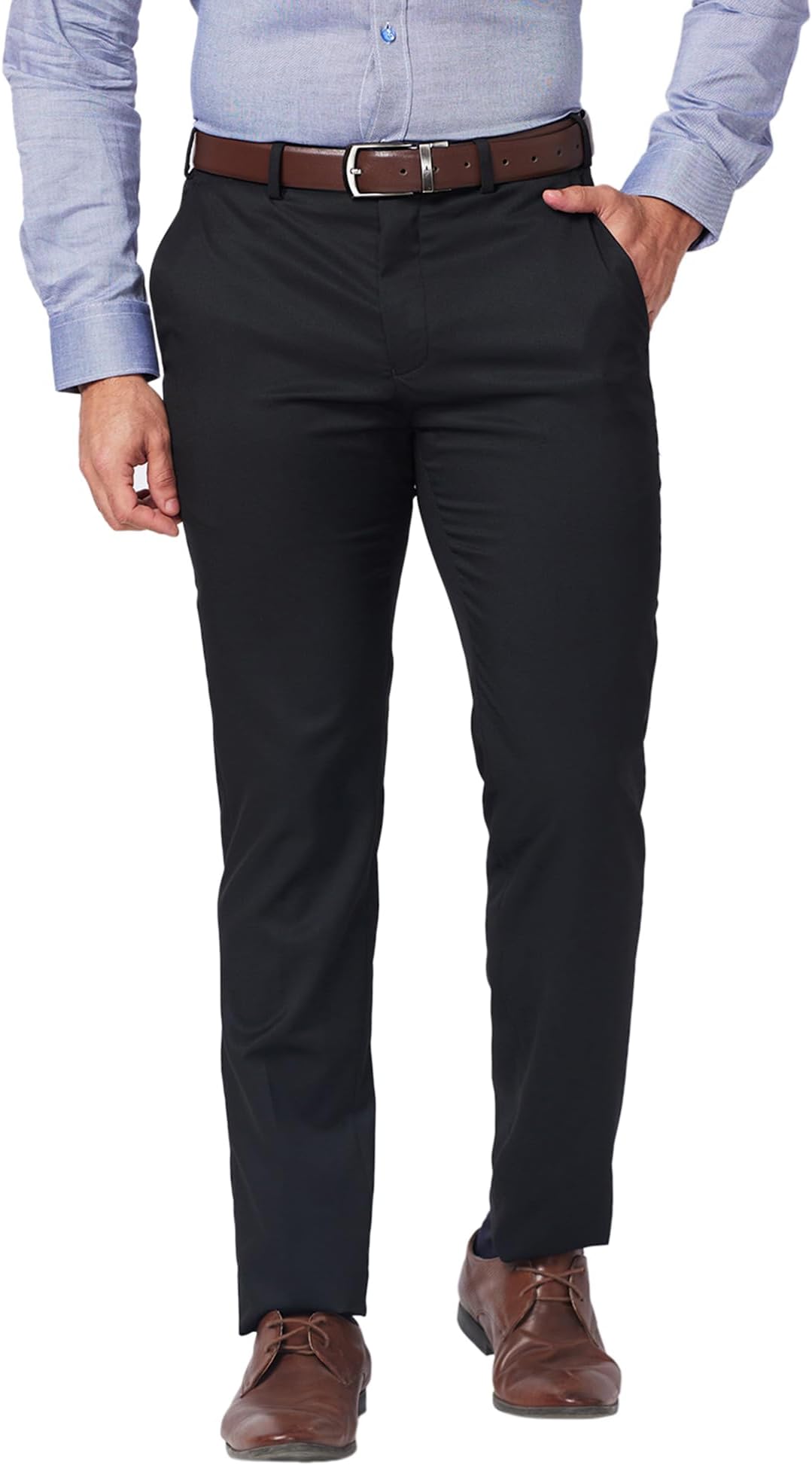 Men's Slim Fit Polyester Blend Structure Pattern Flat Front Formal Trouser