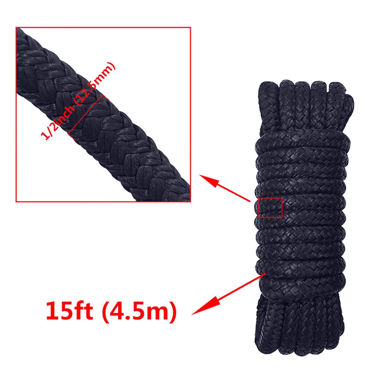 Cime di Ormeggio Marine, 1/2 Pollice, Nylon a Doppia Treccia, Corda di Attracco da 15 Piedi per la e l'Ormeggio (blu navy)